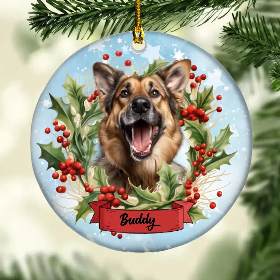 Ceramics Round Ornament With Your Pet Photo