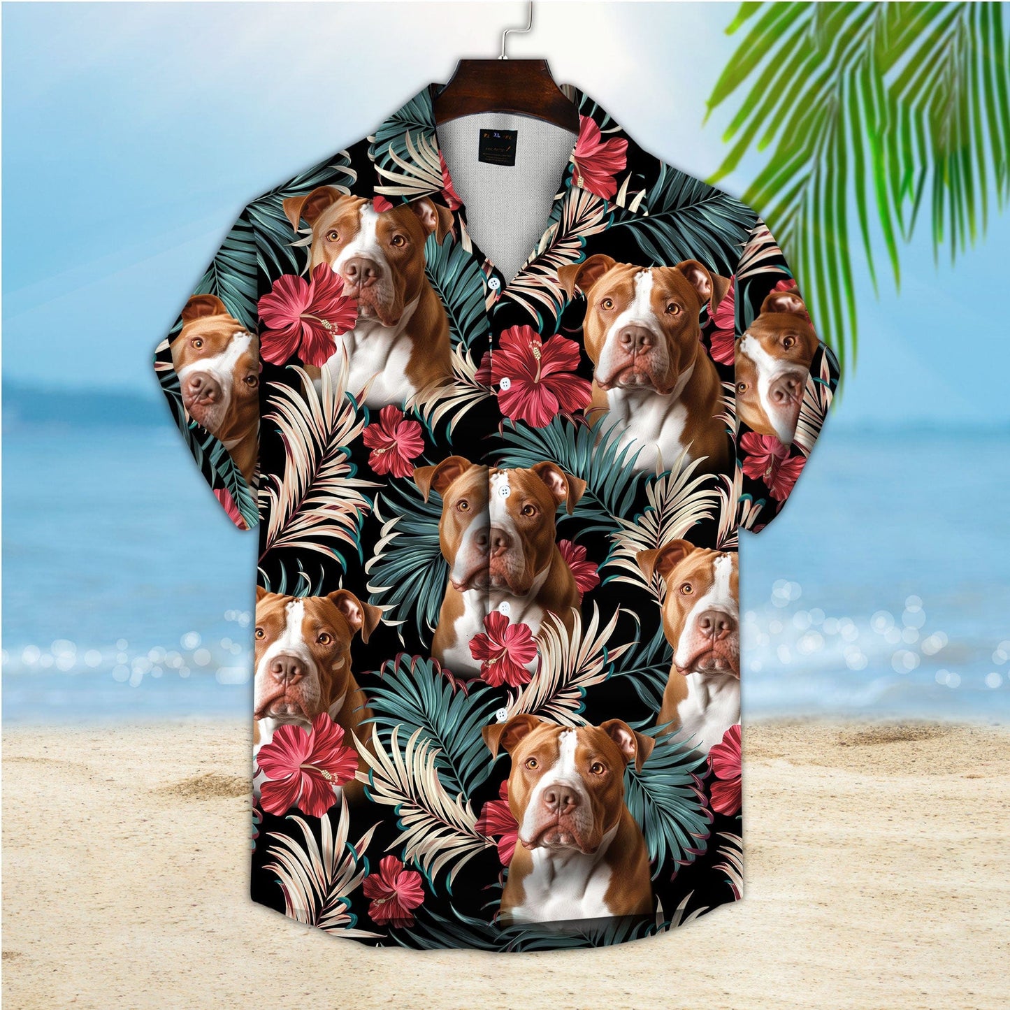 Custom Hawaiian Shirt With Pet Face | Personalized Gift For Pet Lovers | Vintage Beautiful Hibiscus and Palms Dark Emerald Color Aloha Shirt