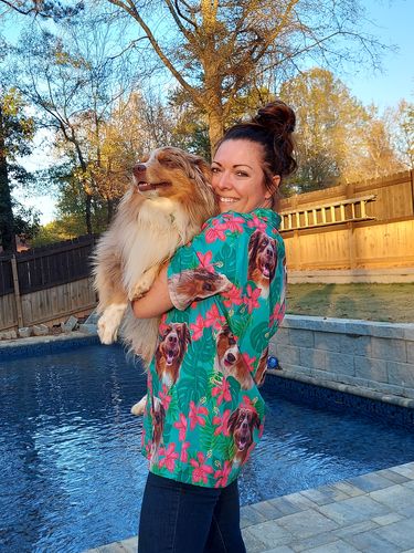 Custom Hawaiian Shirt For Dog Lovers | Personalized Puppy Lovers Gift | Leaves & Flowers Pattern Mint Color Aloha Shirt