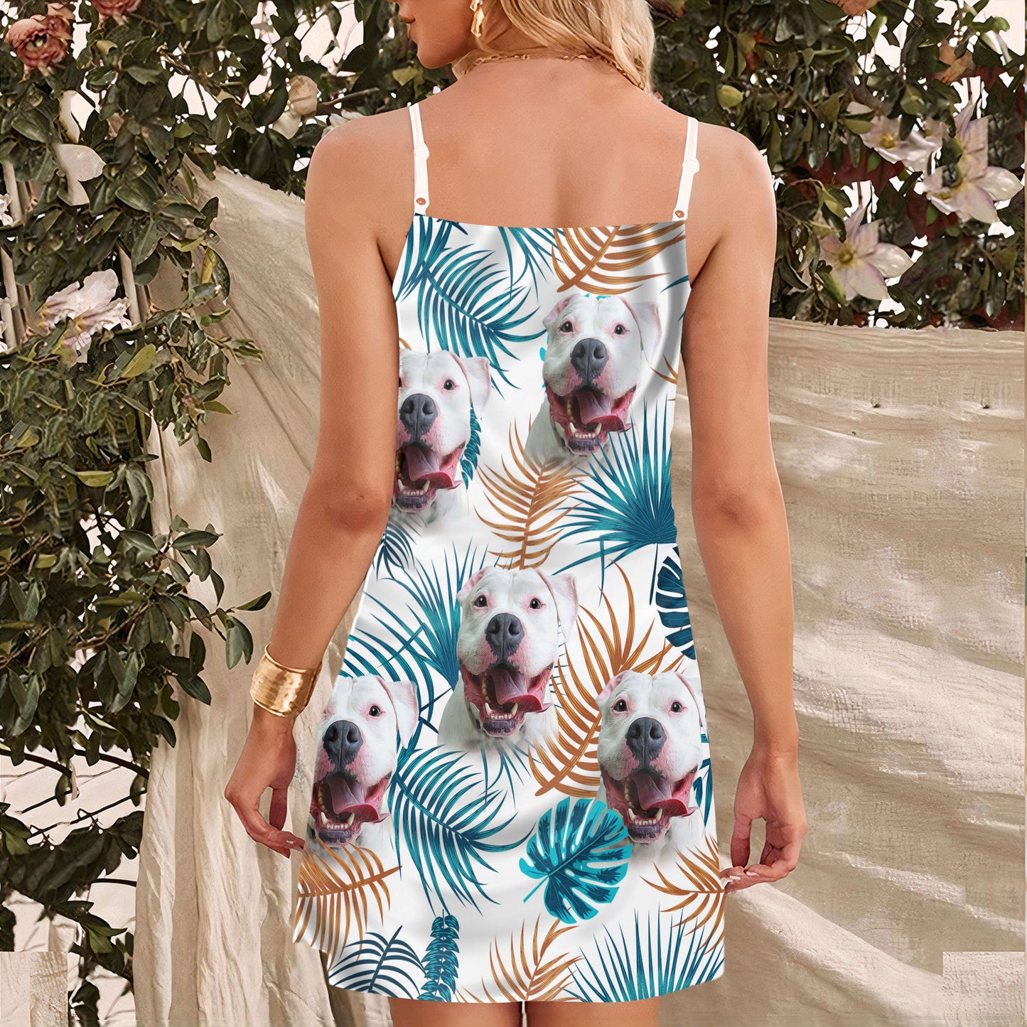 Robe camisole à motif de feuilles personnalisées, cadeau personnalisé pour maman de chien (couleur blanche)
