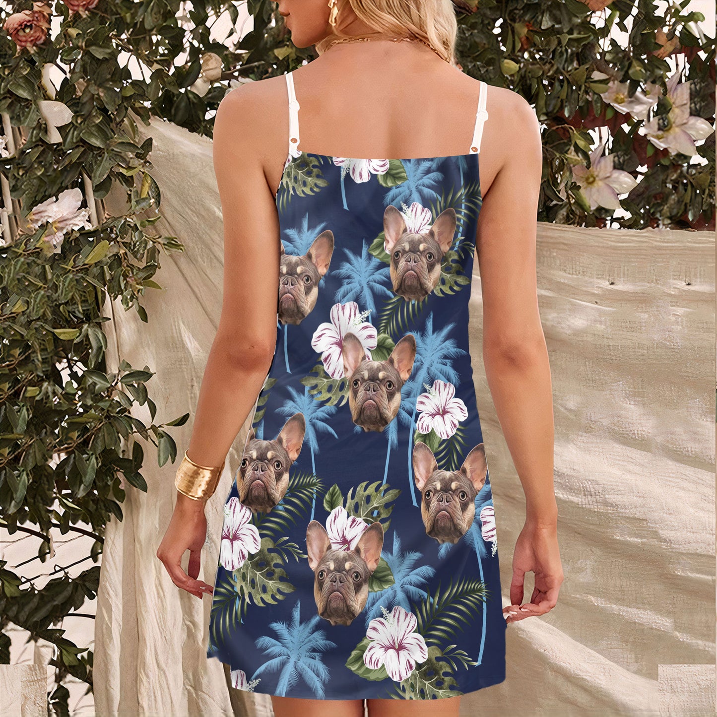 Robe Cami personnalisée à motif de palmier bleu, cadeau personnalisé pour maman de chien