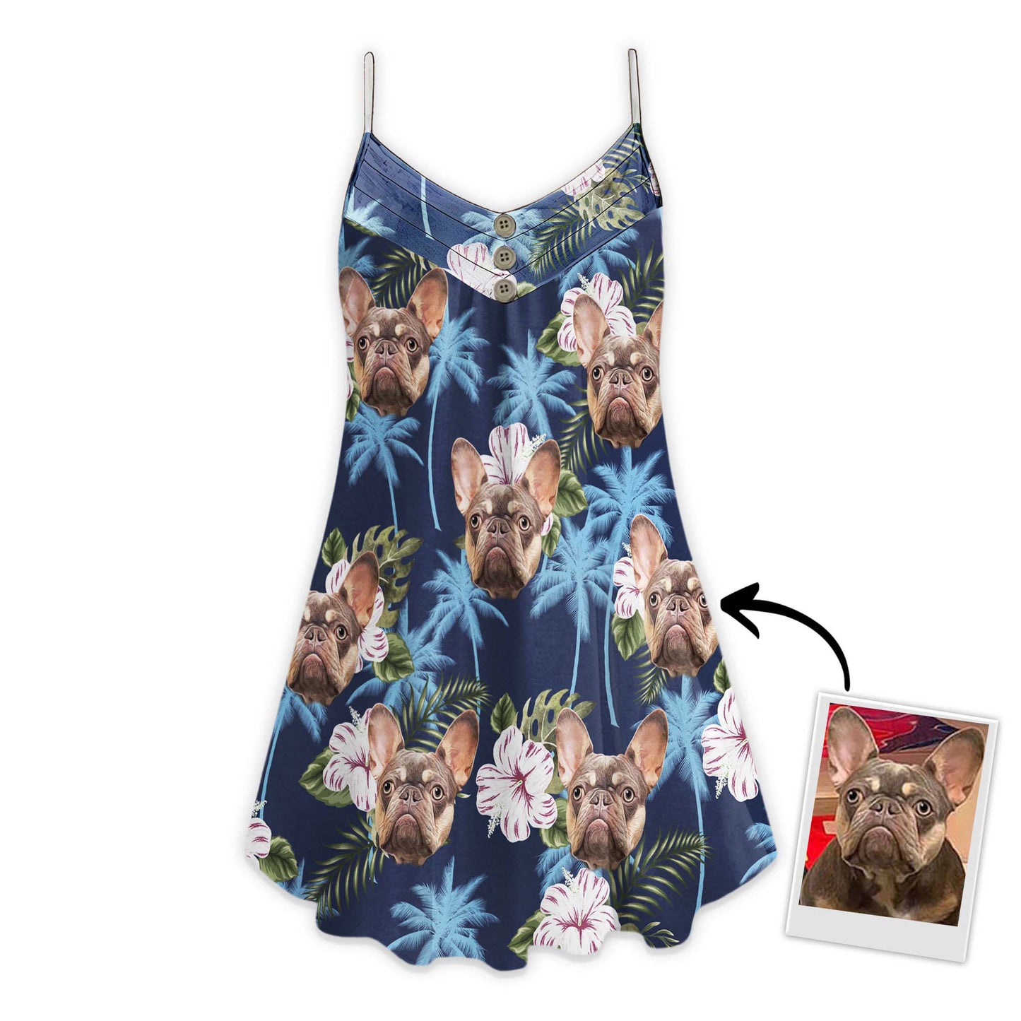 Robe Cami personnalisée à motif de palmier bleu, cadeau personnalisé pour maman de chien