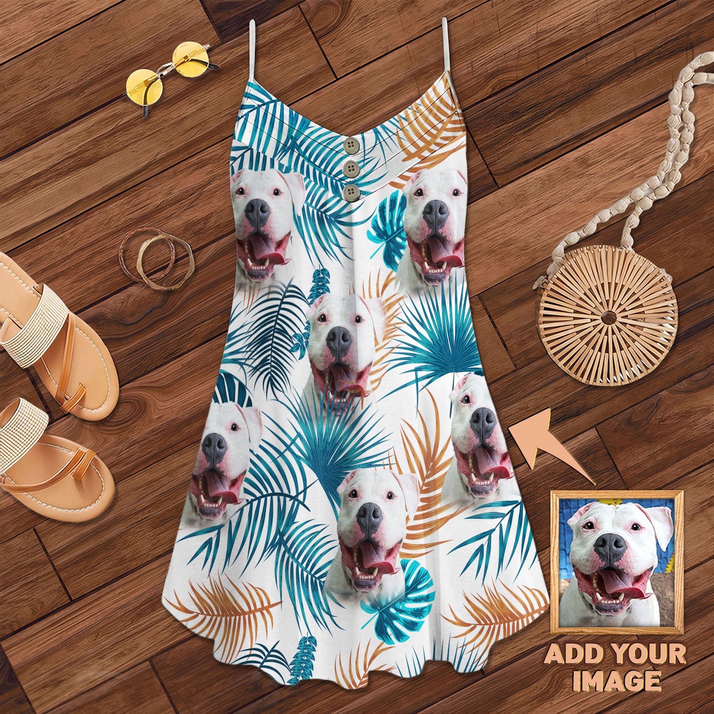 Robe camisole à motif de feuilles personnalisées, cadeau personnalisé pour maman de chien (couleur blanche)