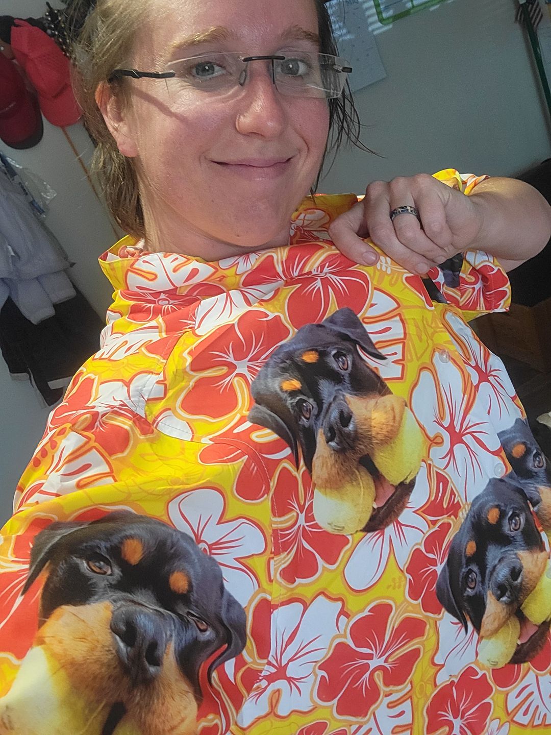 Custom Hawaiian Shirt With Pet Face | Personalized Gift For Pet Lovers | Leaves & Flowers Pattern Yellow Color Aloha Shirt