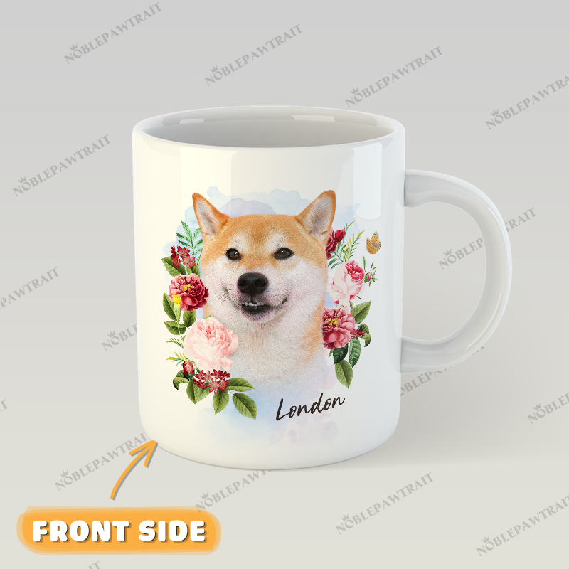 Peony Wreath Watercolor Custom Pet Mug - Noble Pawtrait