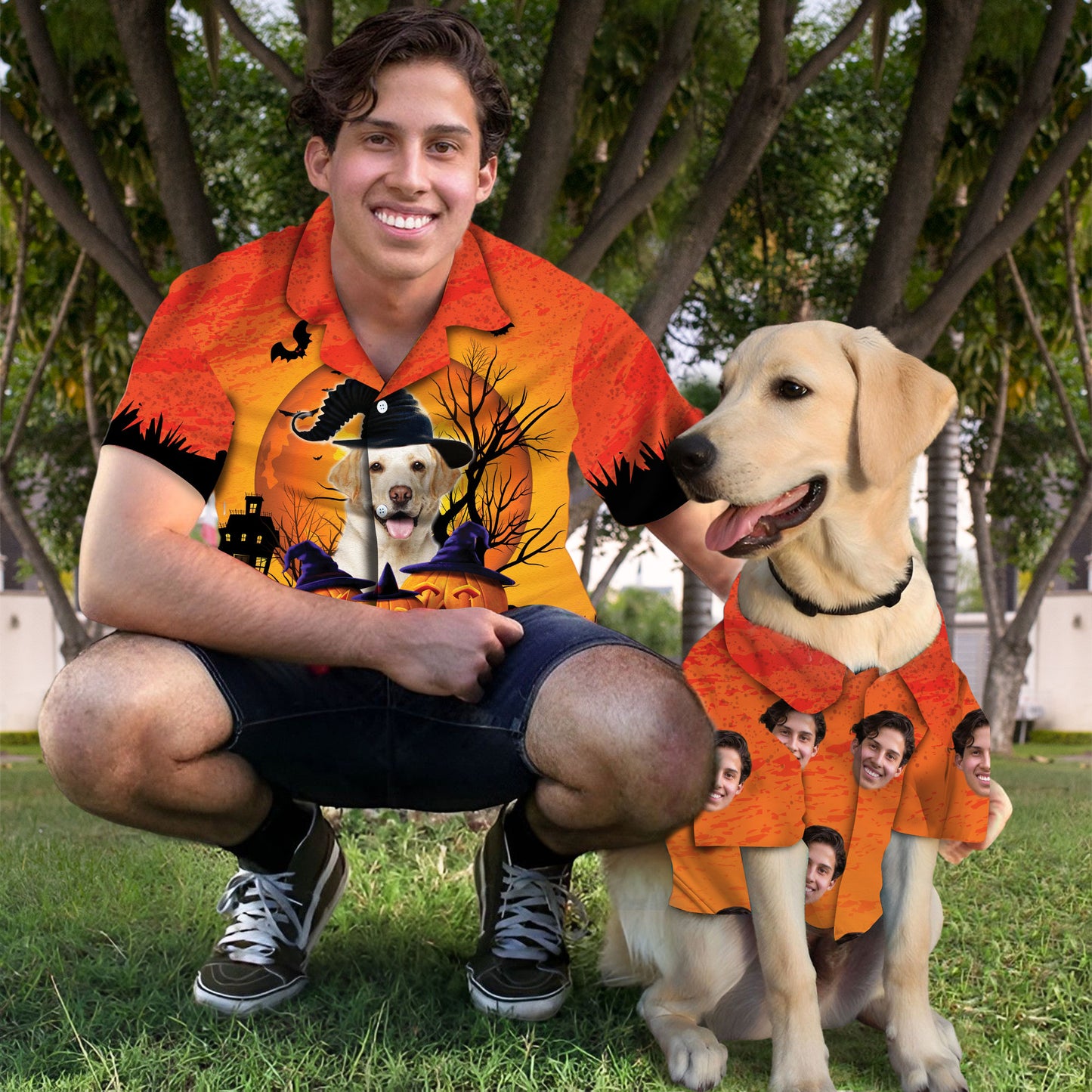 Custom Hawaiian Shirt With Pet Face | Personalized Gift For Pet Lovers | Happy Halloween Pumpkin The Witch Aloha Shirt