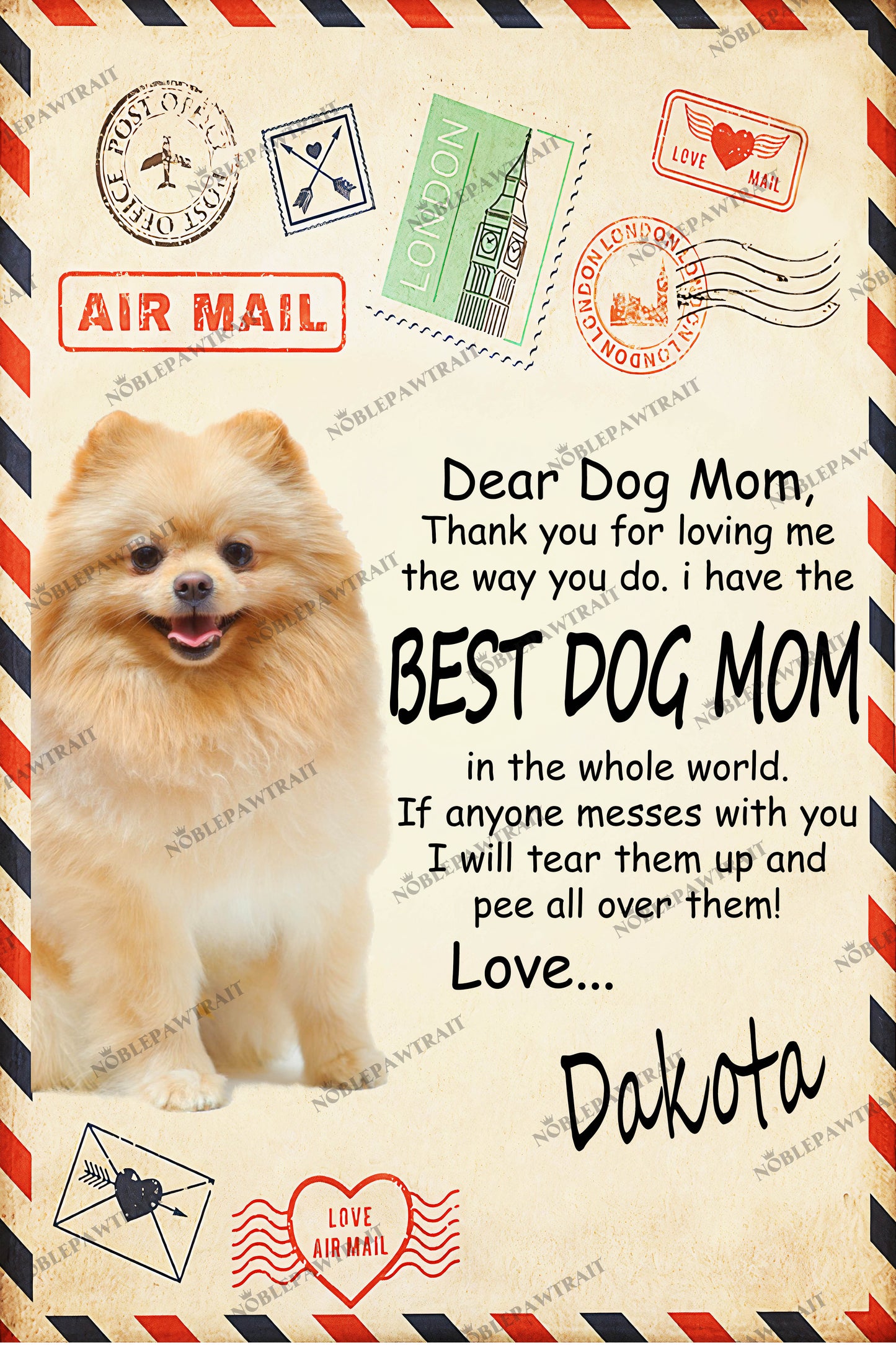 Paw Mail Mom Gift Custom Pet Portrait Digital Download - Noble Pawtrait