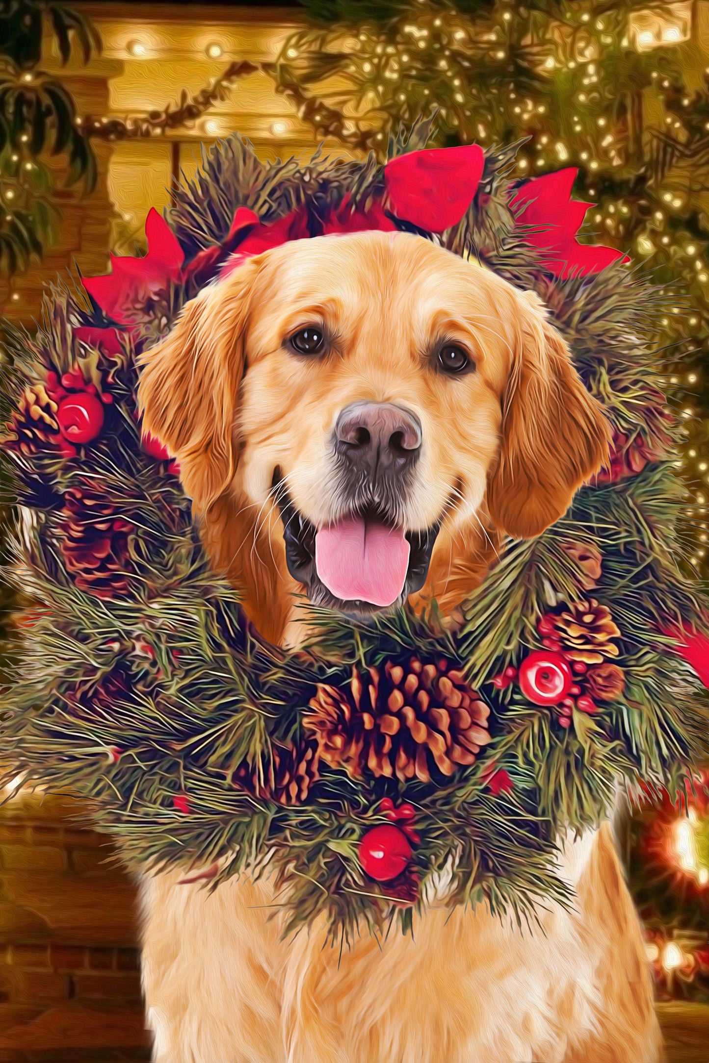 Paw in Wreath Christmas Custom Pet Portrait - Noble Pawtrait