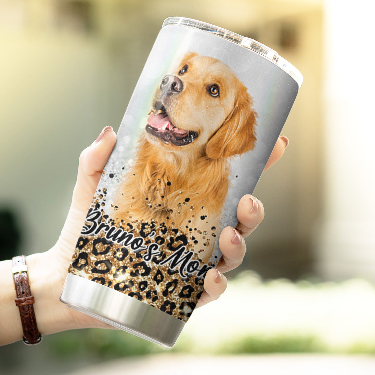 Custom Pet Cheetah Pattern 20oz Personalized Tumbler (Orange Color)