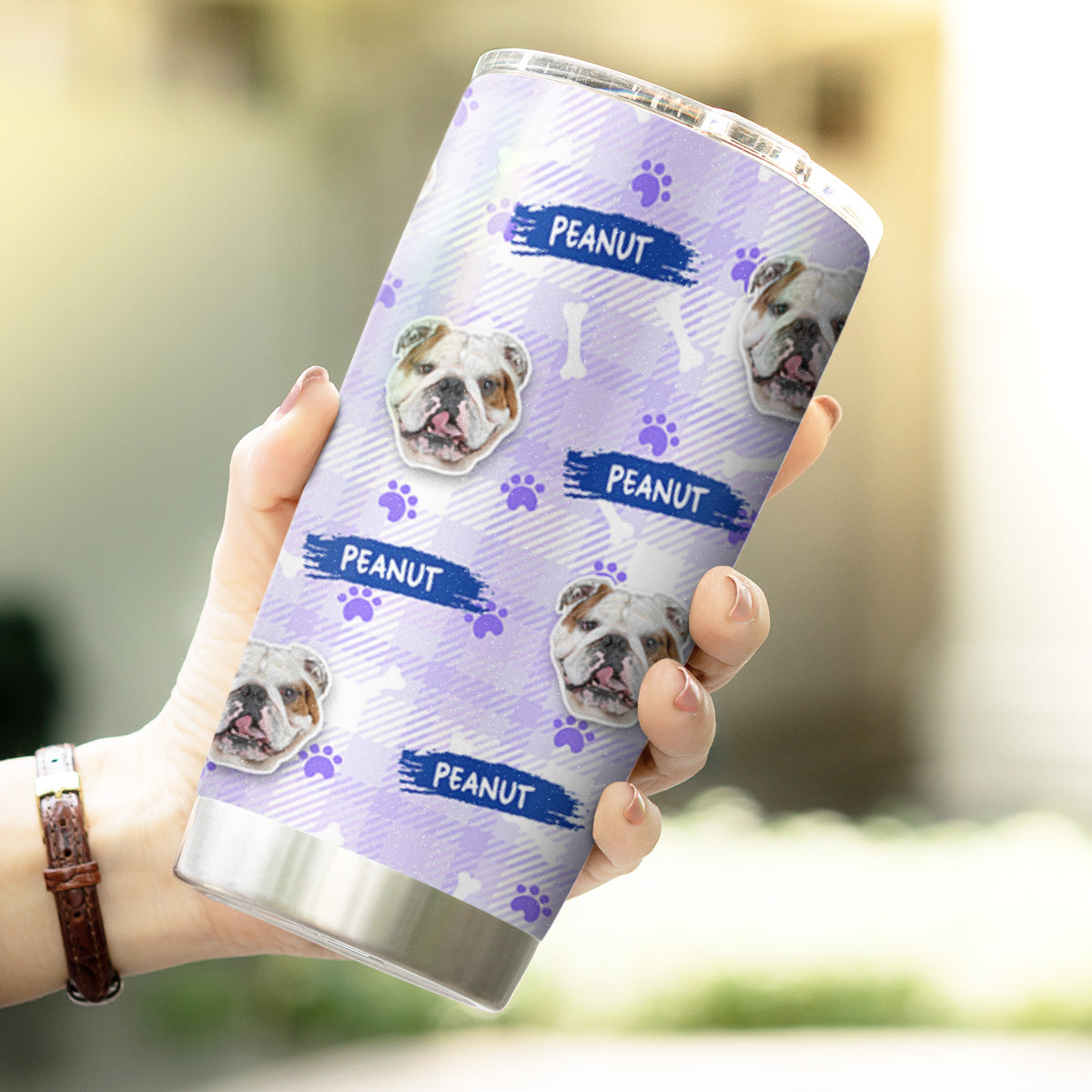 Custom Multi Pets Bone And Paw Pattern 20oz Personalized Tumbler (Purple Color)