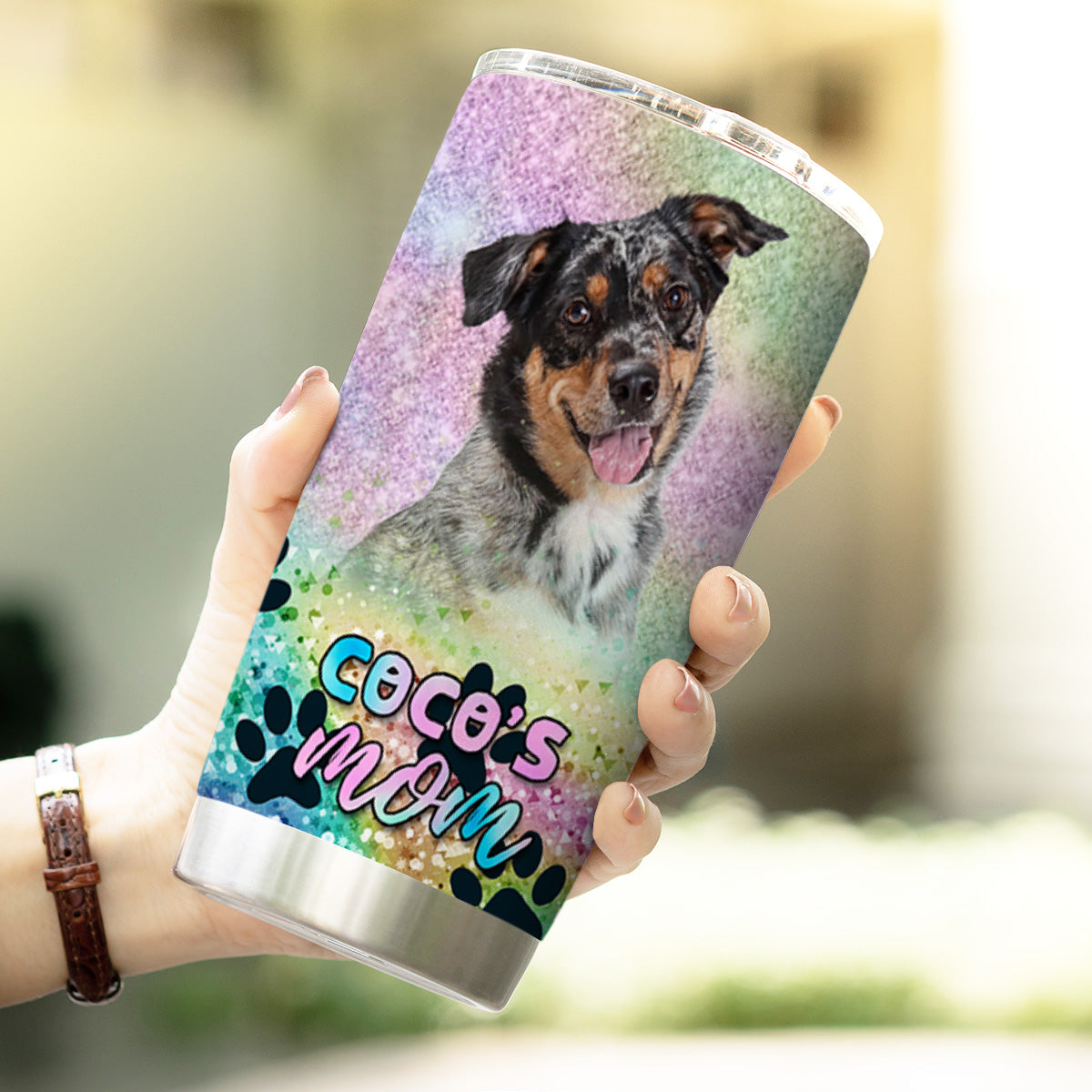 Custom Pet Glitter And Paw Pattern 20oz Personalized Tumbler (Hologram)