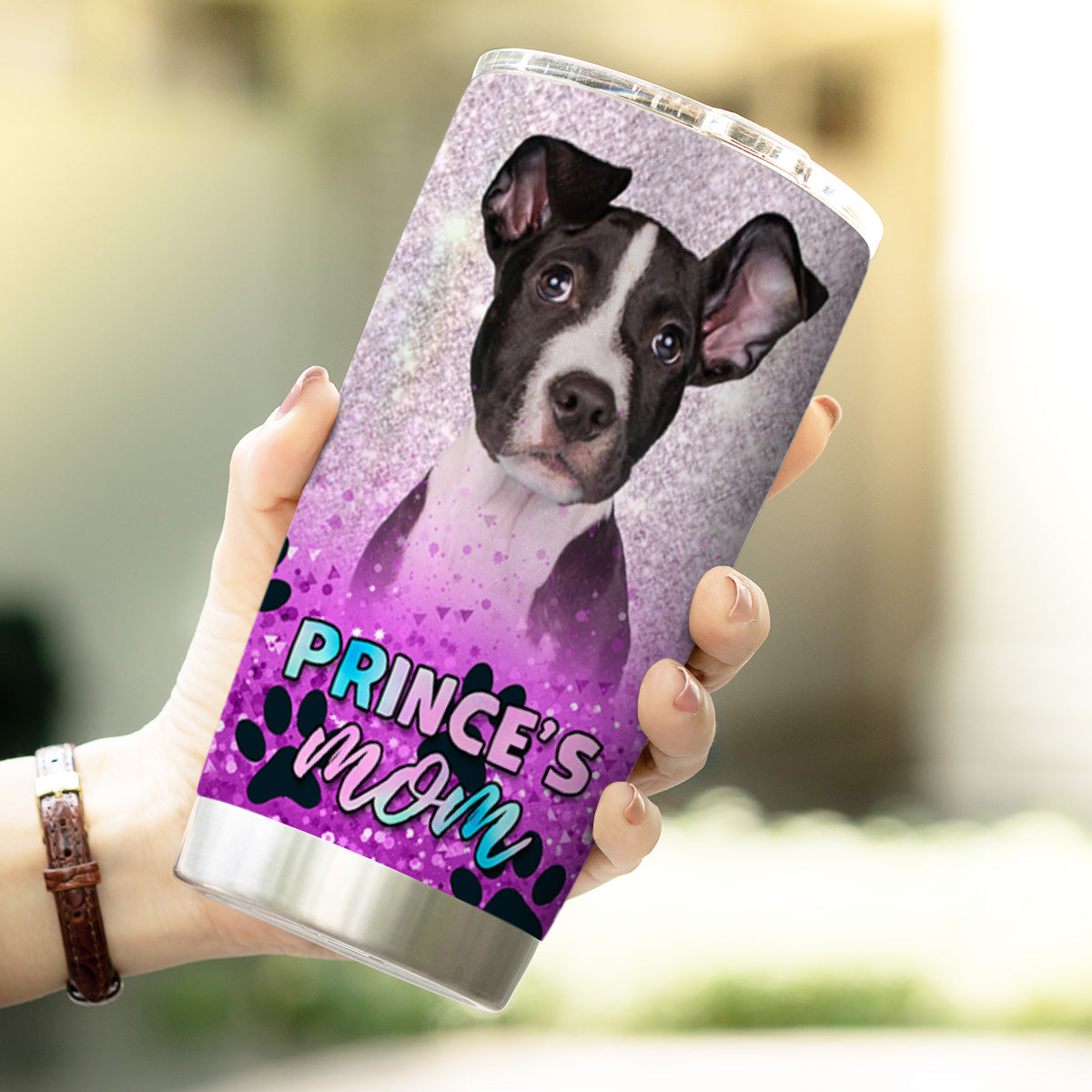 Custom Pet Glitter And Paw Pattern 20oz Personalized Tumbler (Pink Color)