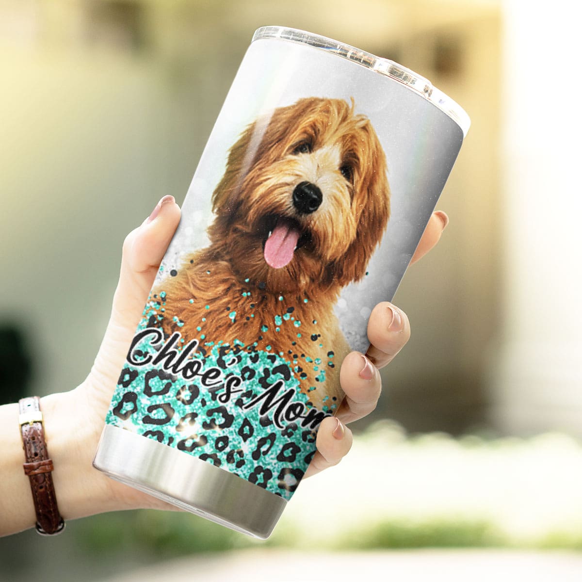 Custom Pet Cheetah Pattern 20oz Personalized Tumbler (Mint Color)