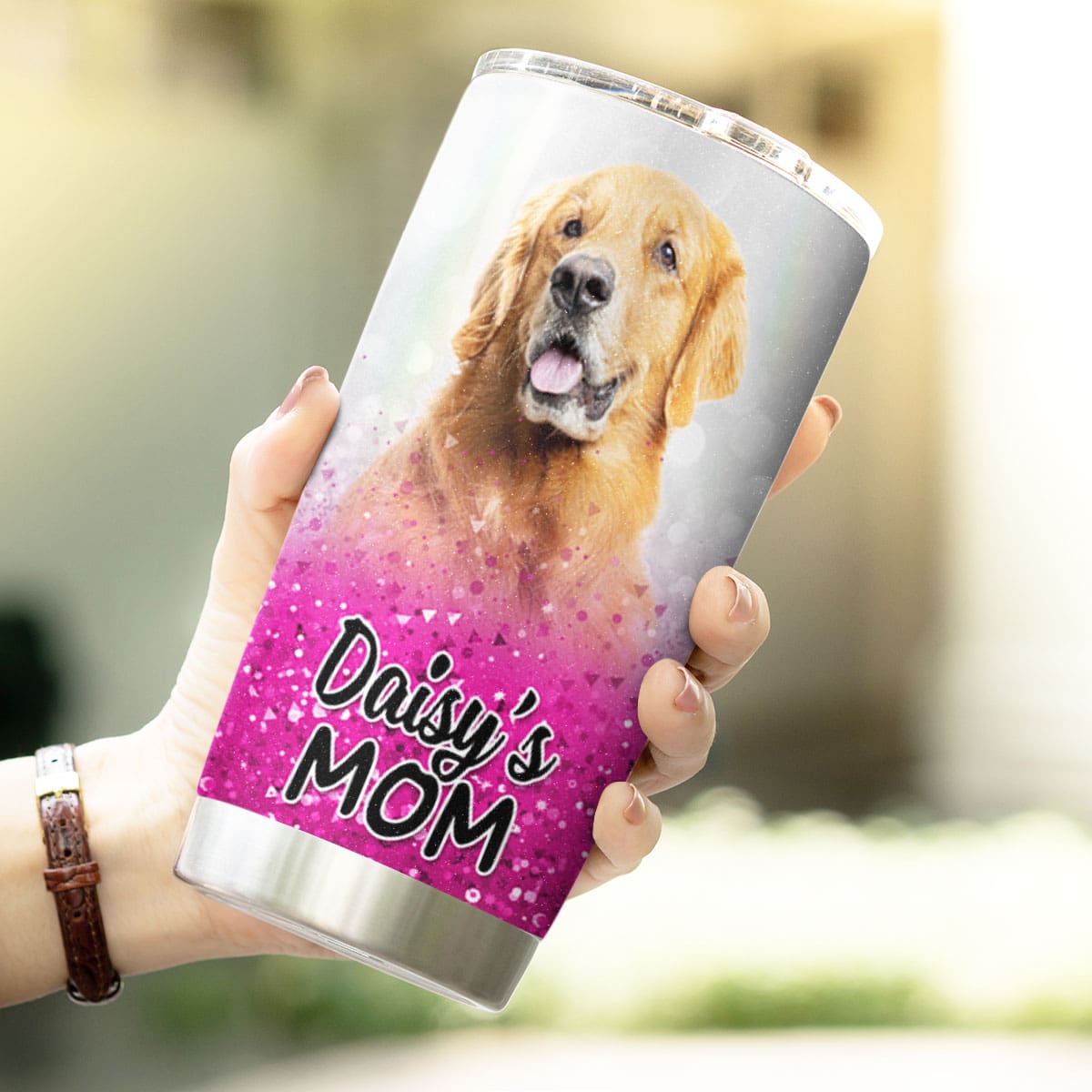 Custom Pet Glitter Pattern 20oz Personalized Tumbler (Pink Color)