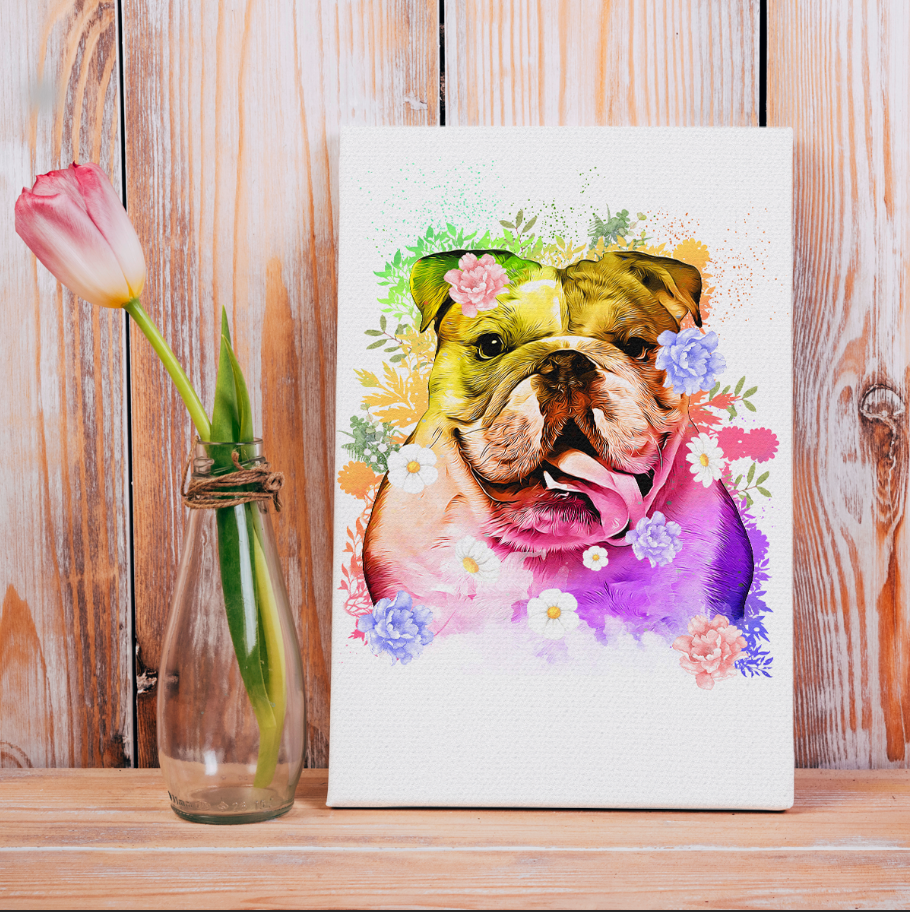 Flowers Watercolor Portrait Custom Pet Portrait Canvas