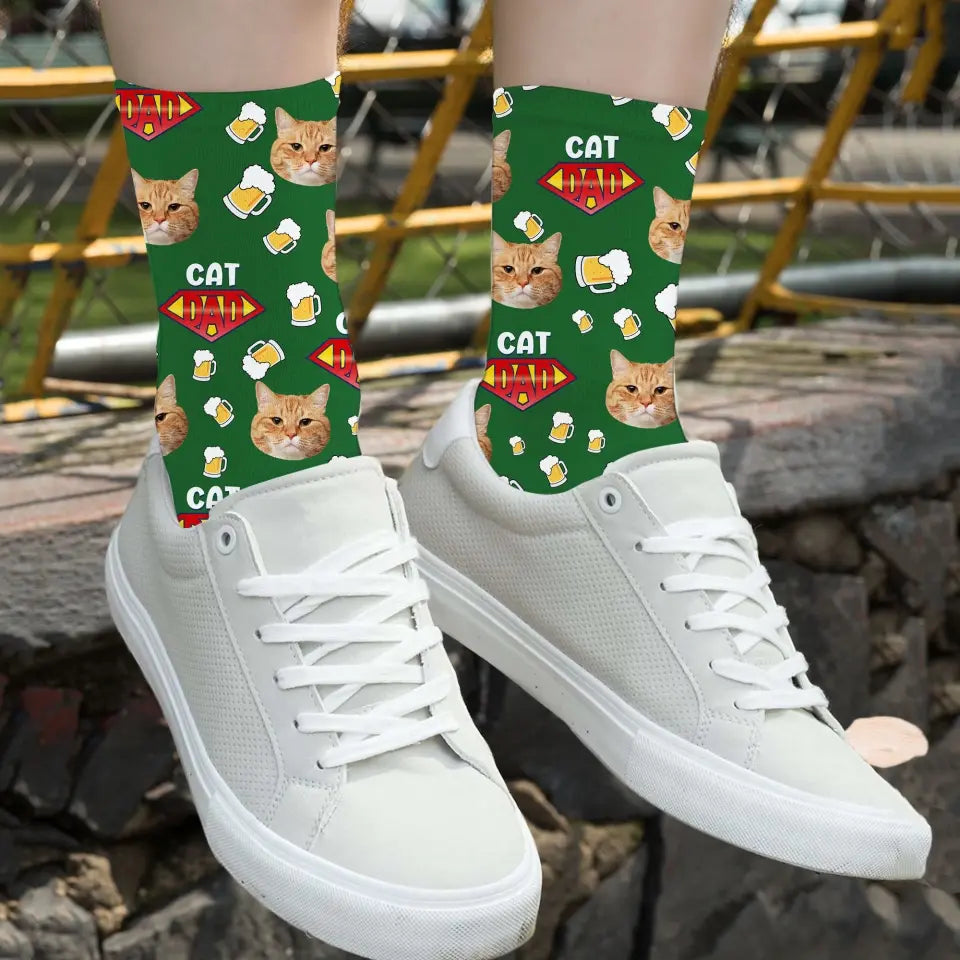 Personalized Pet Dad Sock - Gift For Dog Dad, Cat Dad - Custom With Pet Faces