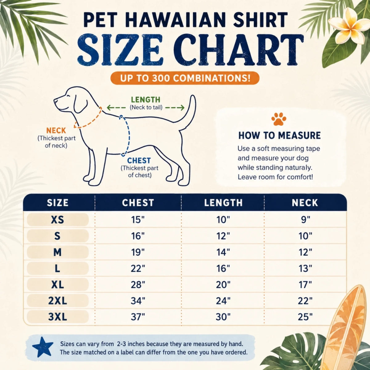 pet size chart