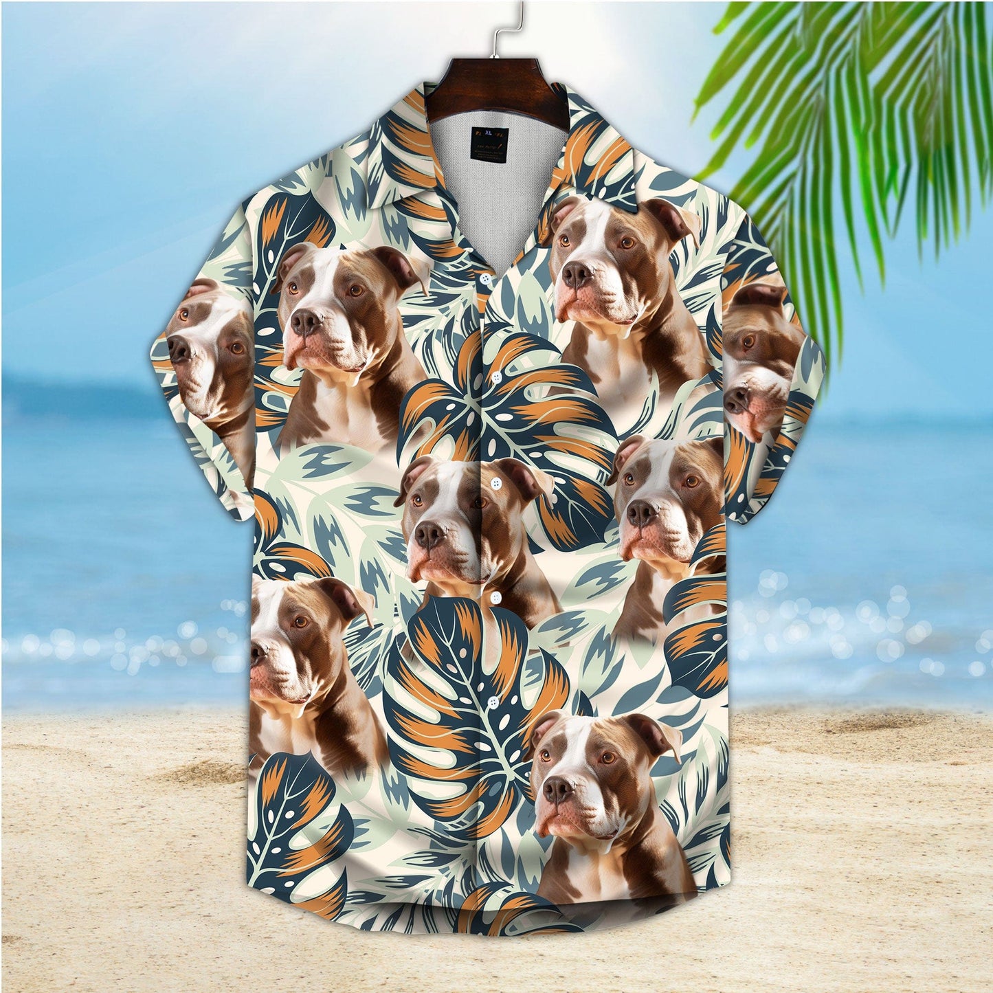 Custom Hawaiian Shirt With Pet Face | Personalized Gift For Pet Lovers | Tropical Bright Plants And Leaves Beige Color Aloha Shirt