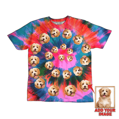 All Over Print Red And Blue Tie Dye Custom Pet T-shirt