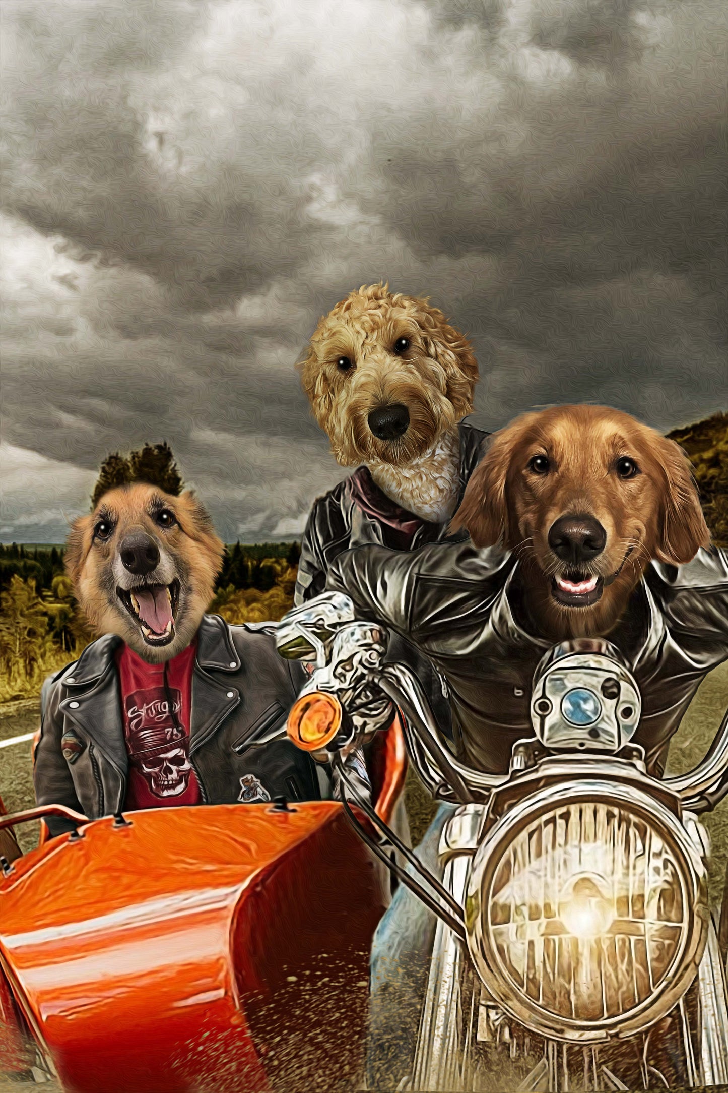 The Three Biker Custom Pet Portrait Digital Download - Noble Pawtrait