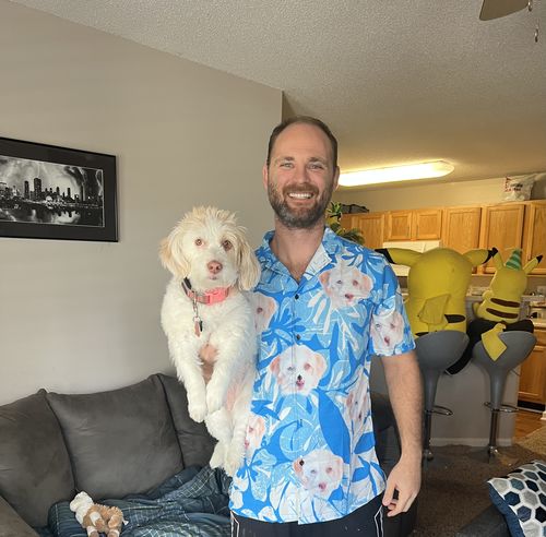 Custom Hawaiian Shirt For Dog Lovers | Personalized Puppy Lovers Gift | Leaves & Flowers Pattern Blue Color Aloha Shirt