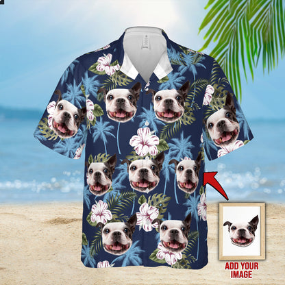 Custom Hawaiian Shirt For Pet Lovers | Personalized Dog/Cat Lovers Gift | Blue Palm Tree Pattern Aloha Shirt