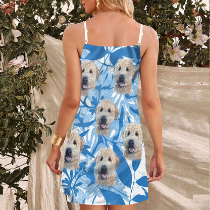 Custom Leaves & Flowers Pattern Cami Dress Personalized Gift For Dog Mom (Blue Color)