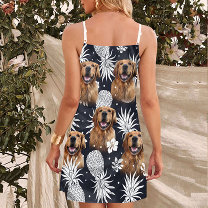 Custom Pineapple Pattern Cami Dress Personalized Gift For Dog Mom (Dark Navy Color)