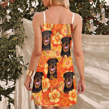 Custom Flowers Pattern Cami Dress Personalized Gift For Dog Mom (Neon-Orange Color)