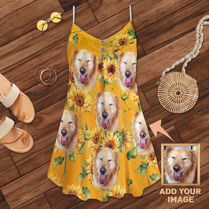 Custom Sunflower & Yellow Pattern Cami Dress Personalized Gift For Dog Mom