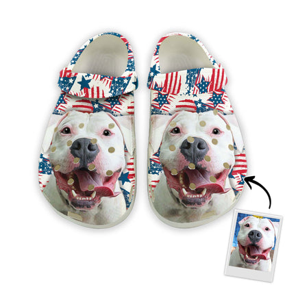 Custom Clogs With Pet Face | Personalized Gift For Pet Lovers | Red & Blue Photo