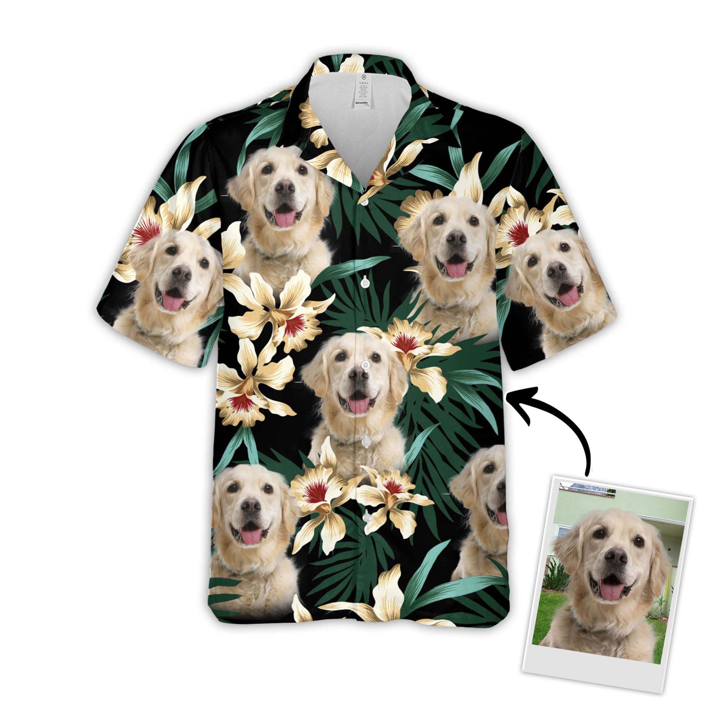 Custom Hawaiian Shirt For Dog Lovers | Personalized Puppy Lovers Gift | Leaves & Flowers Pattern Dark Green Color Aloha Shirt