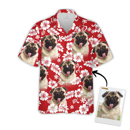 Custom Hawaiian Shirt For Dog Lovers | Personalized Puppy Lovers Gift | Leaves & Flowers Pattern Red ColorAloha Shirt