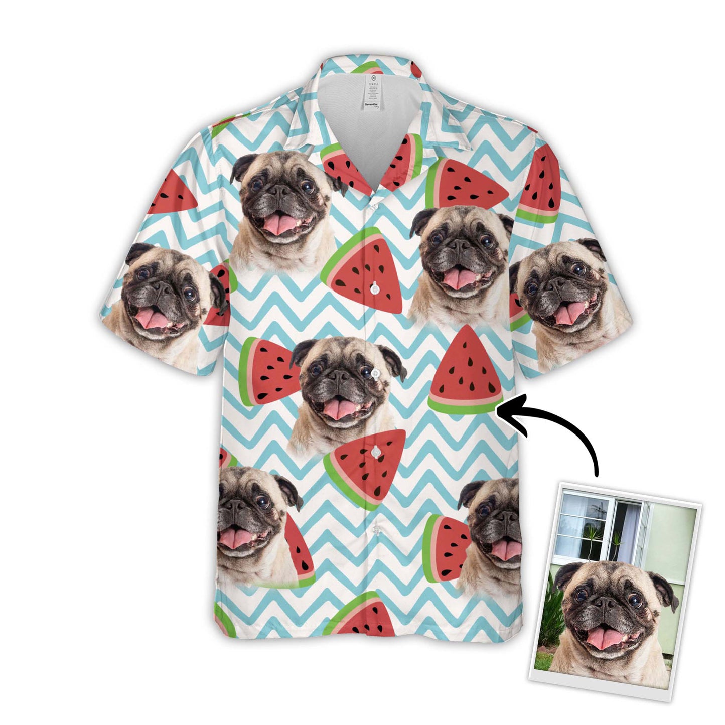 Custom Hawaiian Shirt With Pet Face | Personalized Gift For Pet Lovers | Watermelon Pattern White Color Aloha Shirt