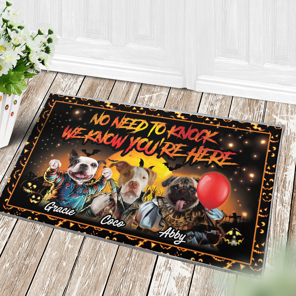 No Need To Knock Custom 3 Pets Doormat - Noble Pawtrait