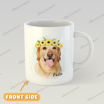 Sunflower Crown Watercolor Custom Pet Mug - Noble Pawtrait