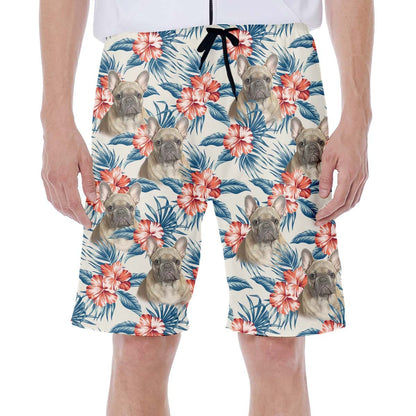 Custom Hawaiian Short With Dog Face | Personalized Gift For Puppy Lovers | Flower Pattern White Color Aloha Short