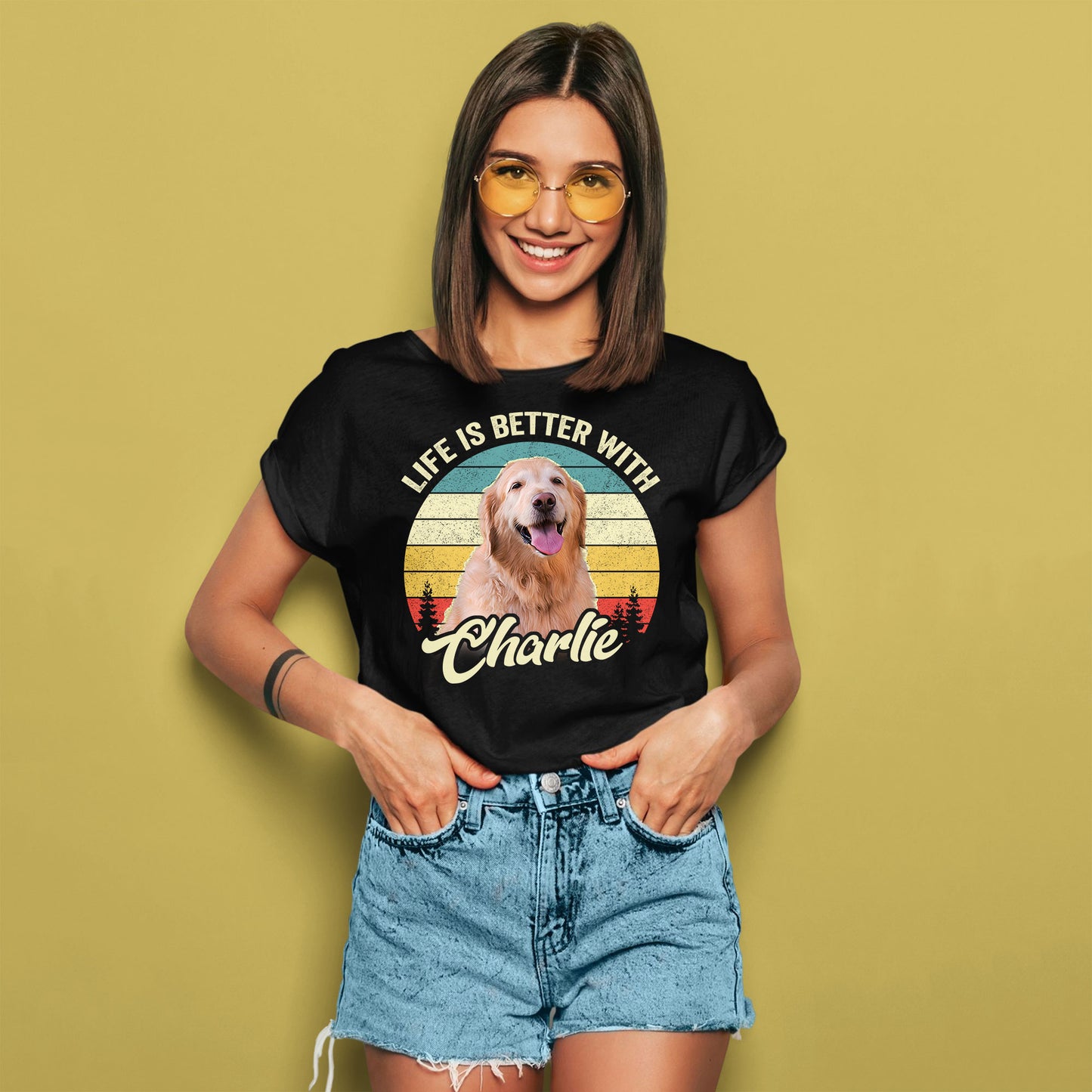 Custom T Shirt With Pet Face | Personalized Gift For Dog & Cat Lovers | Life Is Better With A Dog Unisex T Shirt