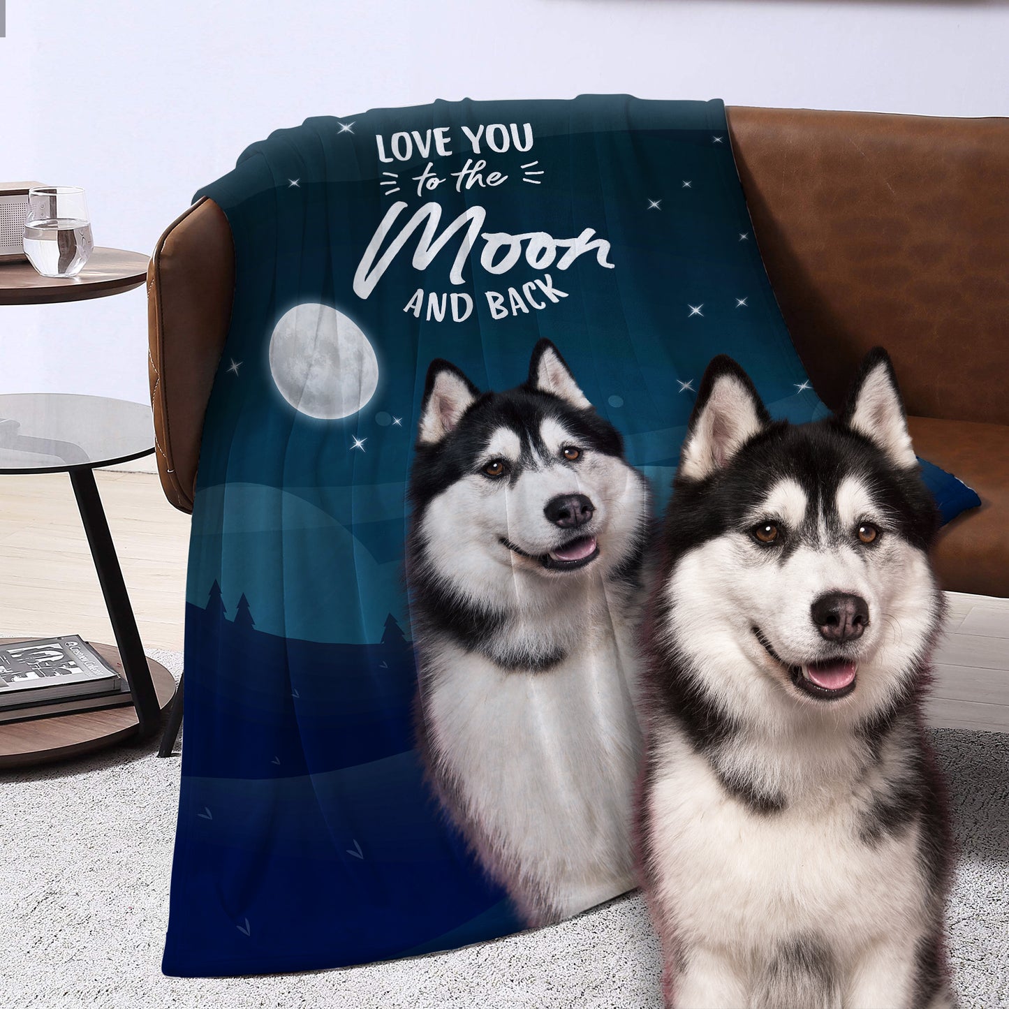 Love You To The Moon And Back Custom Pet Fleece Blanket - Noble Pawtrait