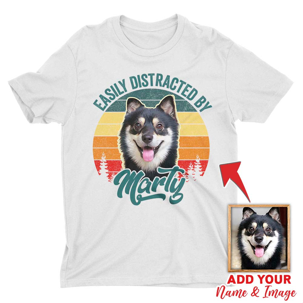 Custom T Shirt With Pet Face | Personalized Gift For Dog & Cat Lovers | Easily Distracted By Pet Vintage Style Unisex T Shirt