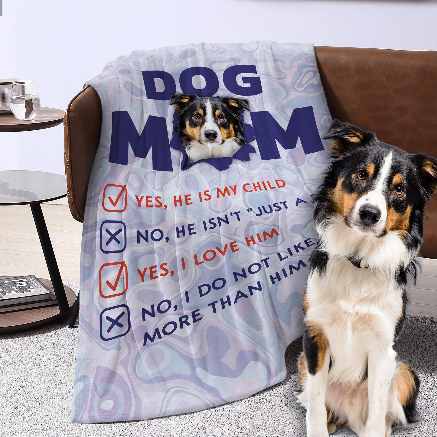 Dog Mom's Child Custom Pet Fleece Blanket - Noble Pawtrait