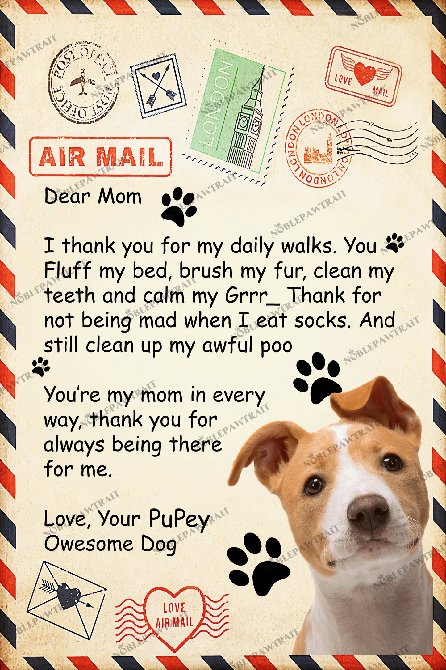 Paw Mail For Mom Custom Pet Portrait Digital Download - Noble Pawtrait