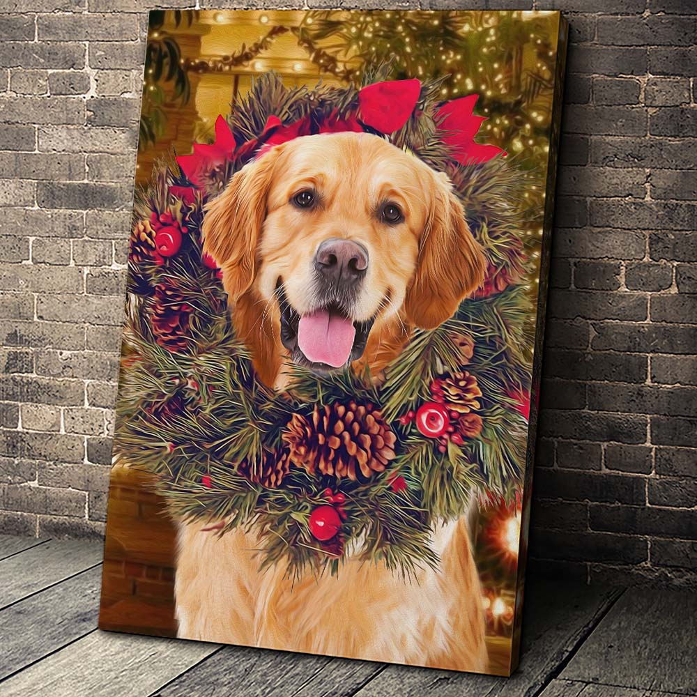 Paw in Wreath Christmas Custom Pet Portrait Canvas - Noble Pawtrait