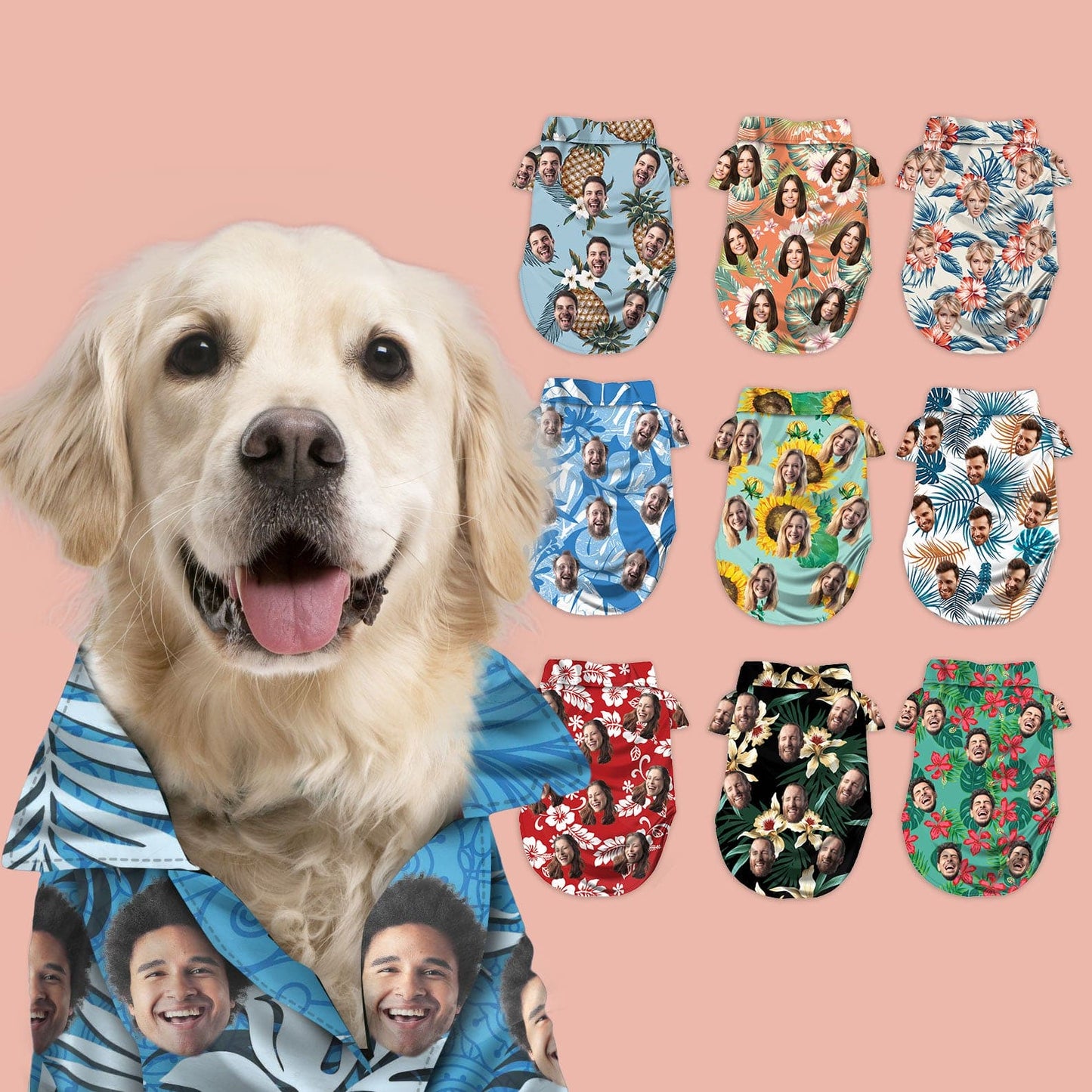 Custom Hawaiian Shirt For Pet Leaves & Flowers Pattern (Blue Color)