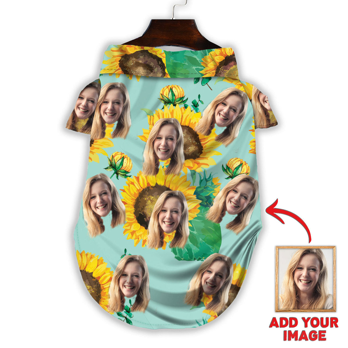 Chemise hawaïenne personnalisée pour motif tournesol pour animaux de compagnie