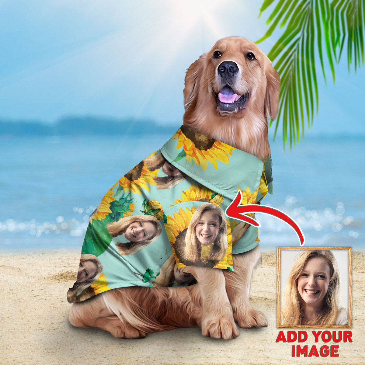 Chemise hawaïenne personnalisée pour motif tournesol pour animaux de compagnie