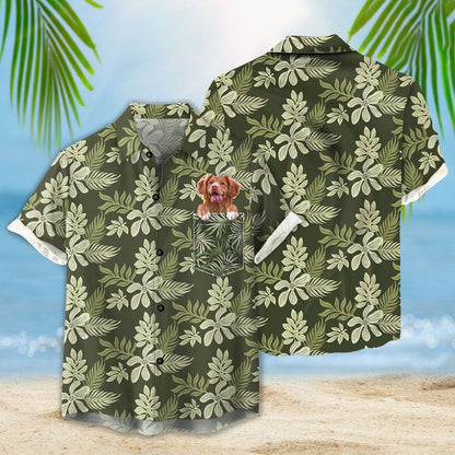 Chemise hawaïenne personnalisée avec visage d’animal de compagnie | Cadeau personnalisé pour les amoureux des animaux de compagnie | Chemise Aloha de couleur verte militaire à motif de fleurs d'été avec poche