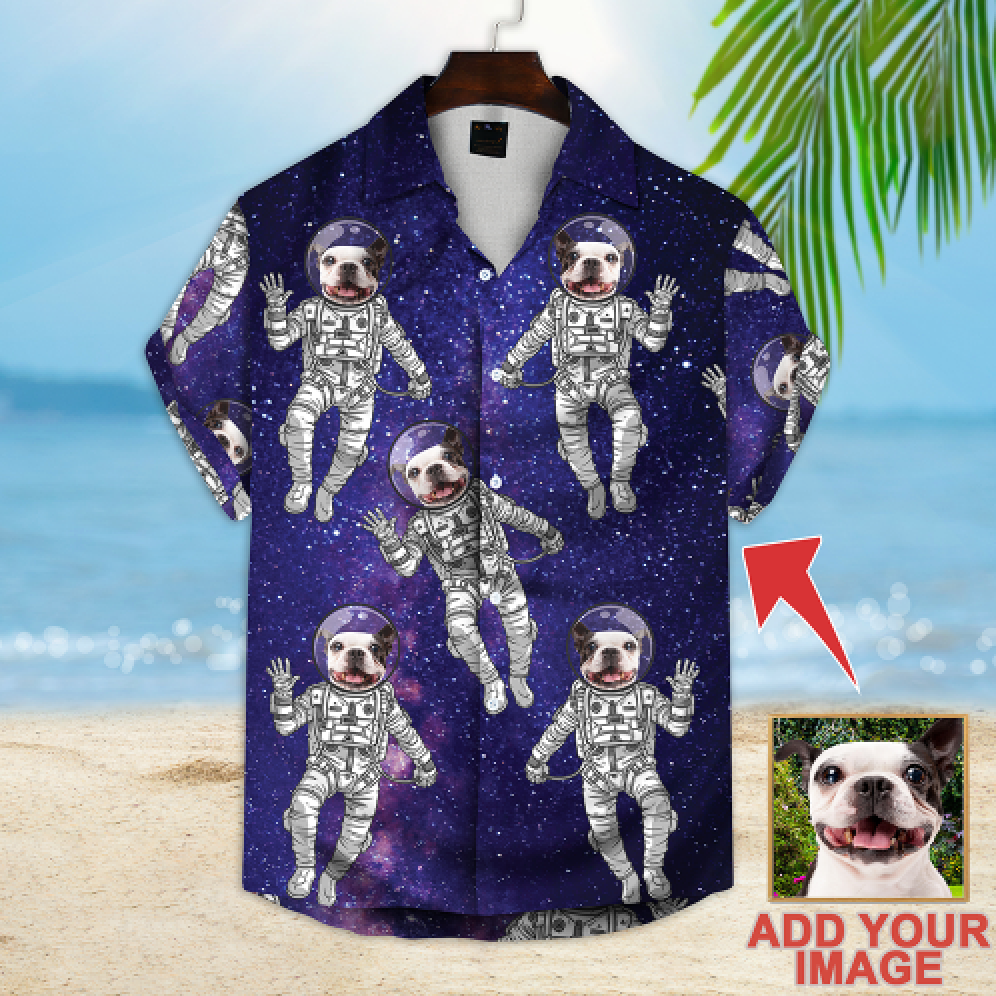 Chemise hawaïenne personnalisée pour les amateurs de chiens | Cadeau personnalisé pour les amoureux des chiots | Chemise Aloha à motif galaxie