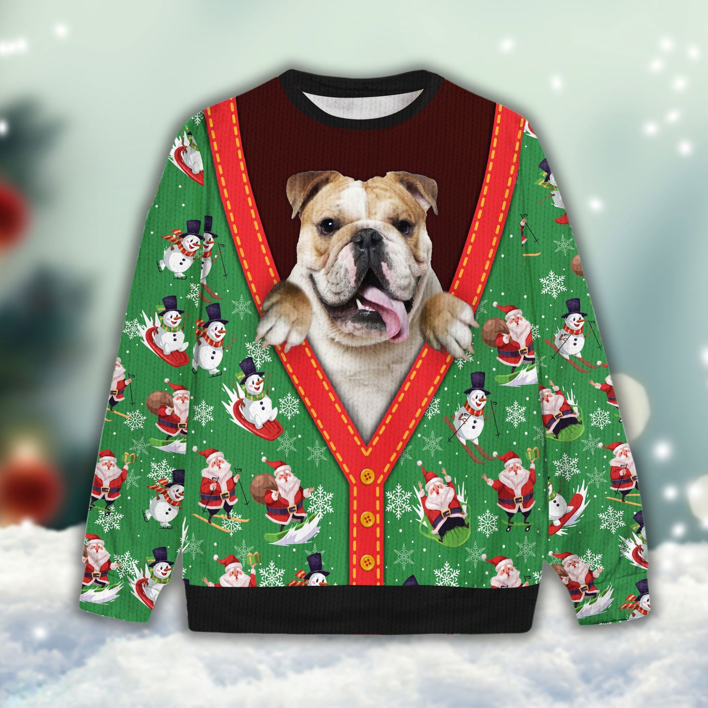 Ugly Sweater All Over Print Custom Funny Santa Claus & Snowman Green Color