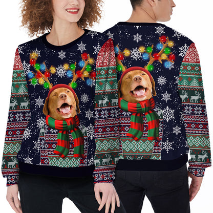 Ugly Sweater All Over Print Custom Funny Reindeer Horn (Navy Color)